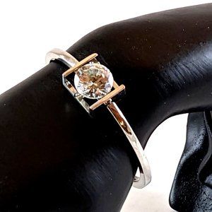 Elegant Large Single Stone Silver Tone Hinged Bracelet